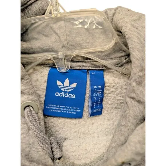 Adidas Hoodie Unisex Light Gray Sweatshirt Short Sleeve Pullover Logo Fleece - Picture 2 of 3